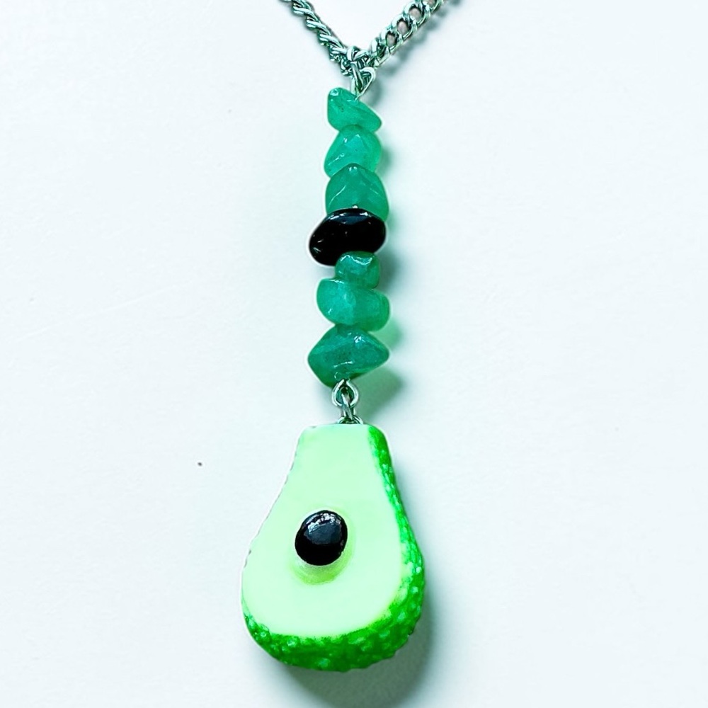 🆕 3D Avocado and Gemstones Pendant Necklace-Stainless Steel